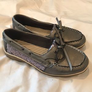 Sparkly Silver Boat Shoes